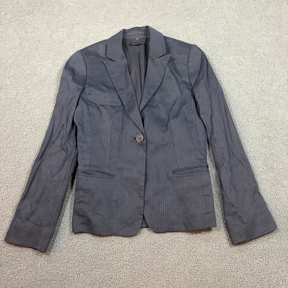Elie Tahari Blazer Womens 4 Navy Blue E4070101 Pinstripe Single Button Jacket